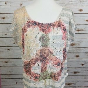Rock & Republic Embellished Peace Rose Sign Top